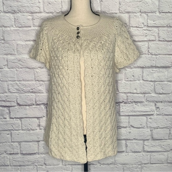 ALPS Wool Blend Cable Knit Short Sleeve Cardigan - Picture 3 of 15